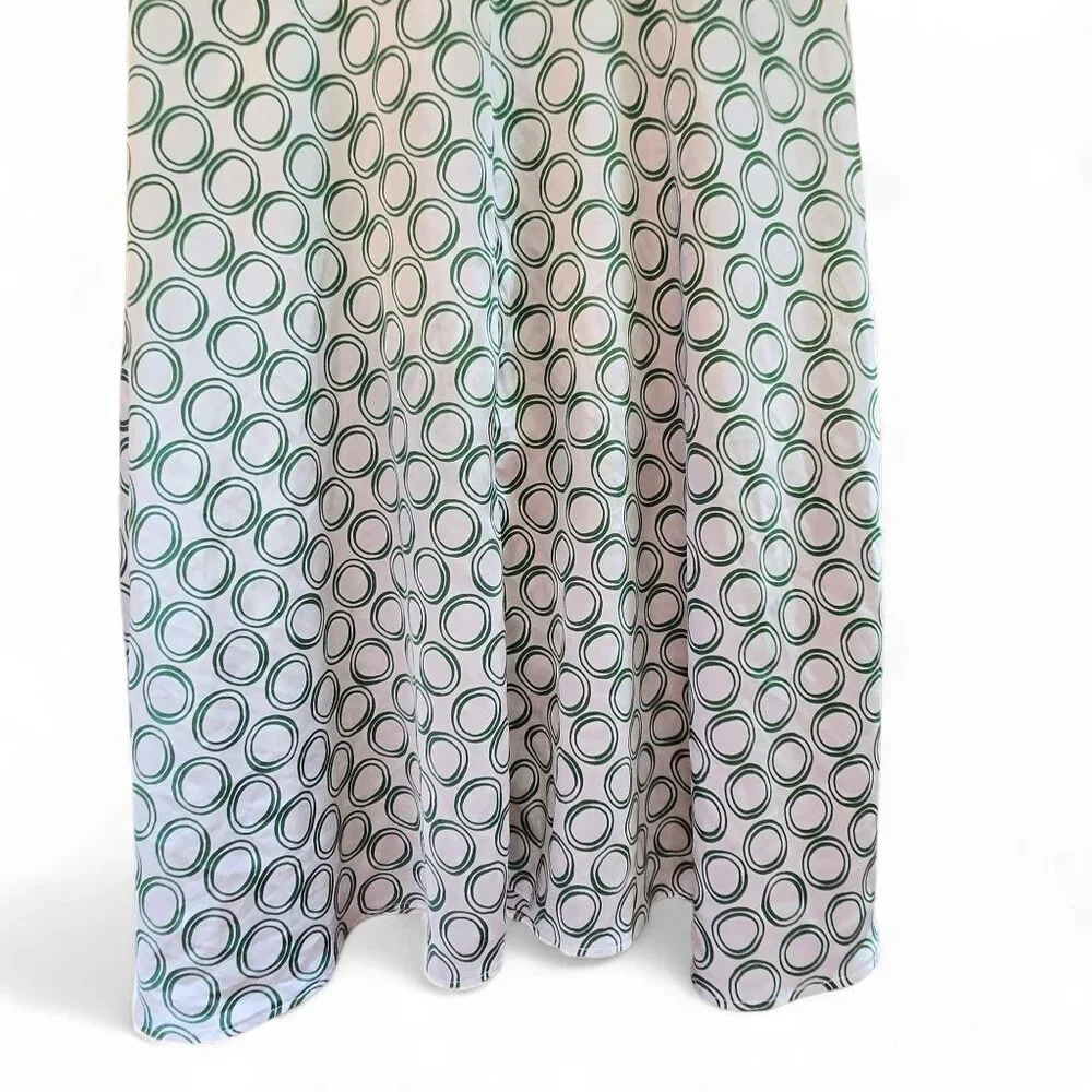 Zara Basic Womens Elastic Waist Dress Draped Neck Circle Print Green/White M - Picture 6 of 8